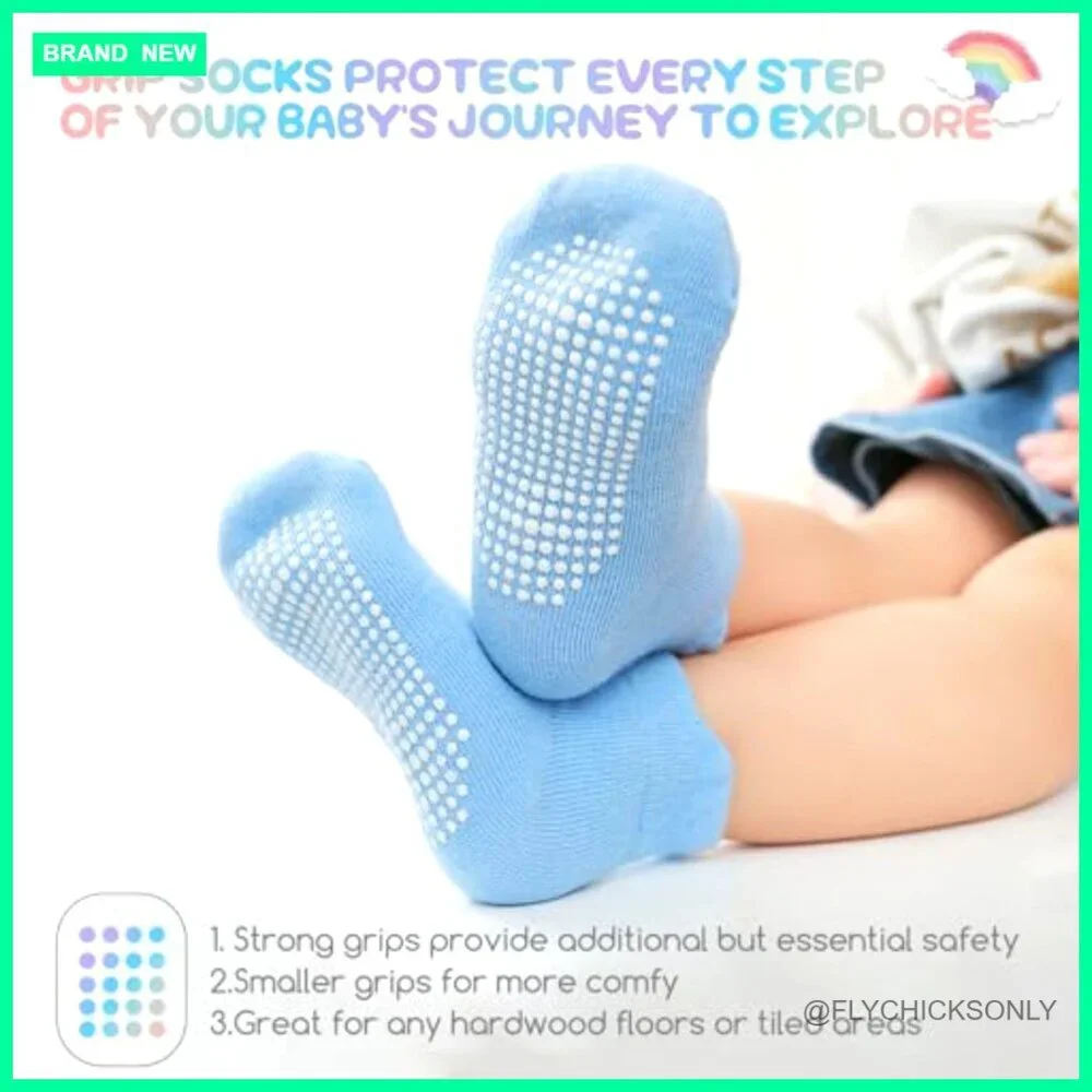 Kids Non-Slip Grip Socks 12-Pack Cotton Ankle Socks 6M-7Y